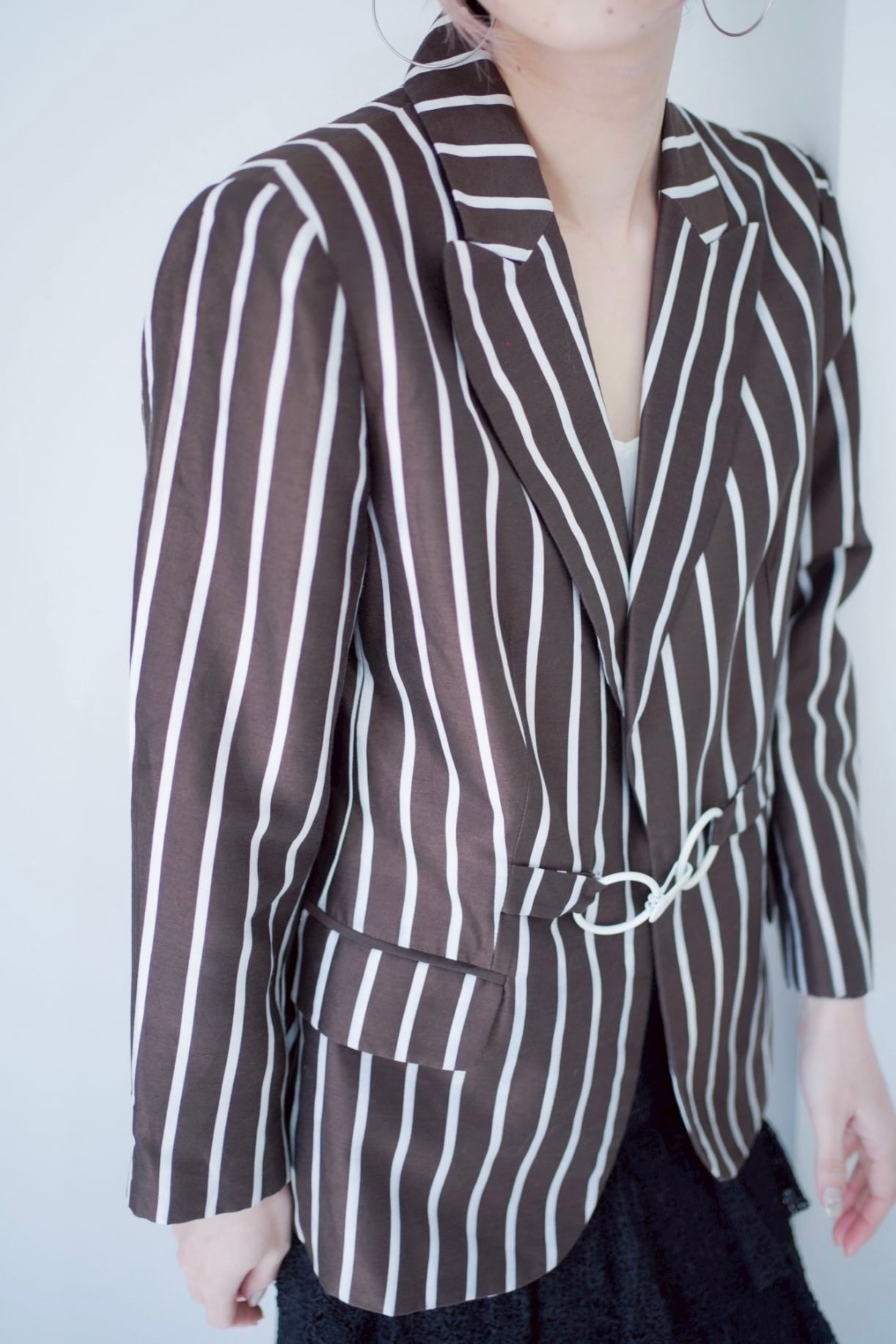 stripe big buckle jacket