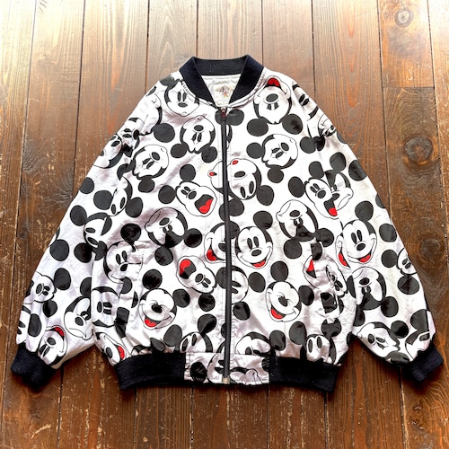 90's Mickey & Co 〝MICKEY〟 Allover Print Nylon Satin Jacket / Size FREE