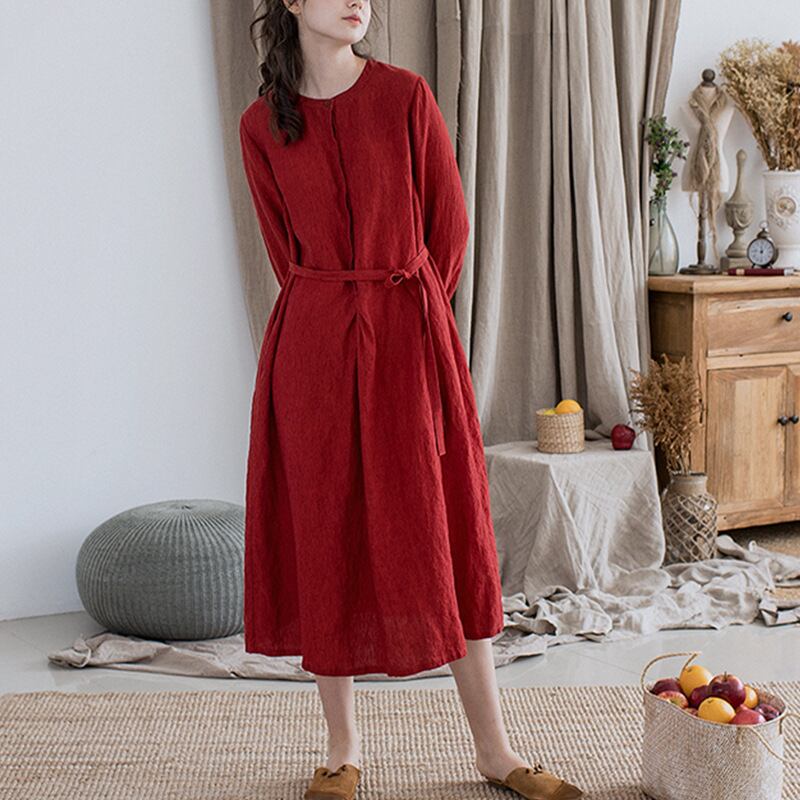 レディースオータムスタンダードドレス ルーズレーススリムスカート ロング コットン レトロ 秋物 レースアップ Yiranxuaディースワード22861497211