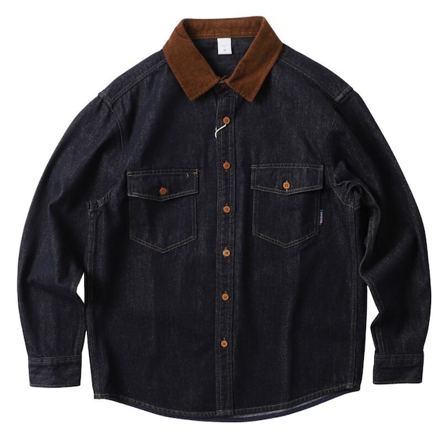 Corduroy collar denim shirt 21218