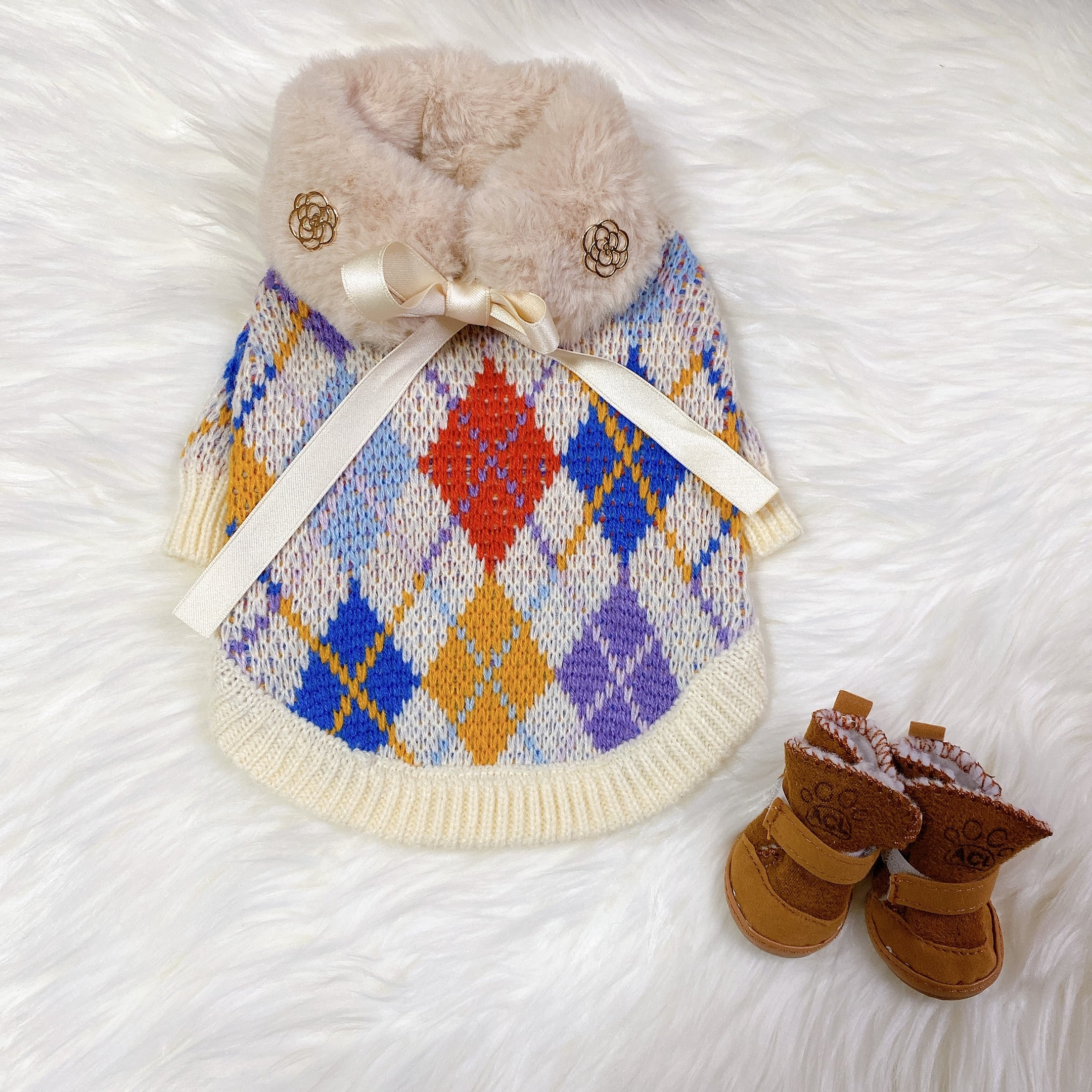 【SALE】argyle knit S ~ XL / 犬服 秋冬 新作 ニット 犬 服 トップス 可愛い ドッグウェア 小型犬 中型犬 ペット洋服 犬の服 おしゃれ top60