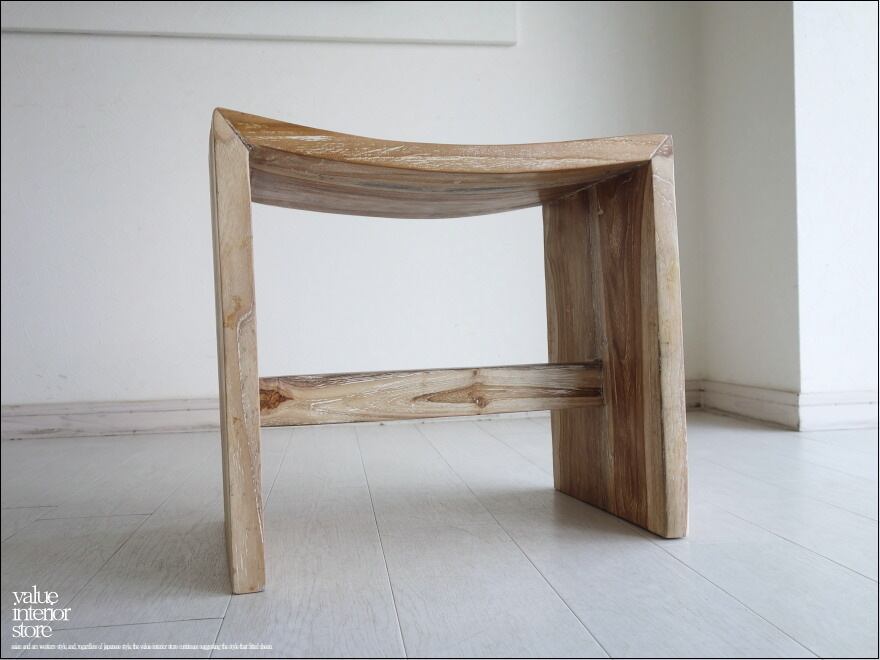 チーク無垢材 スツールWW 椅子 イス ベンチ チェア 木製 ホワイトウォッシュ 天然木 シンプル ナチュラル 銘木家具 送料無料