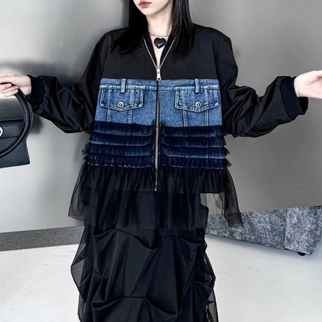 Denim Switch Tulle Jacket 01399