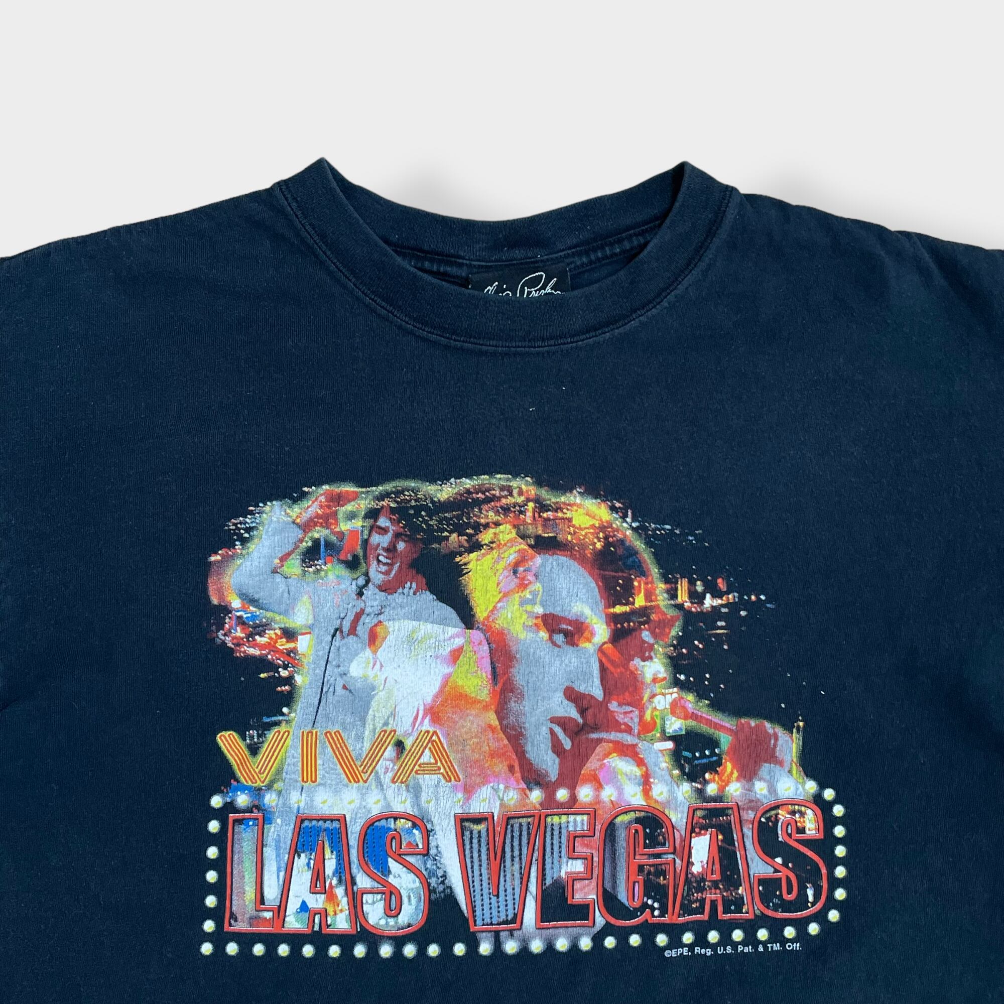 Elvis Presley】プリント Tシャツ LAS VEGAS ラスベガス ロゴ 半袖 黒