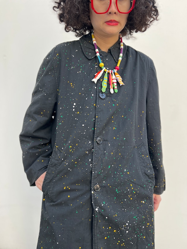 Vintage black trench × handpait art coat