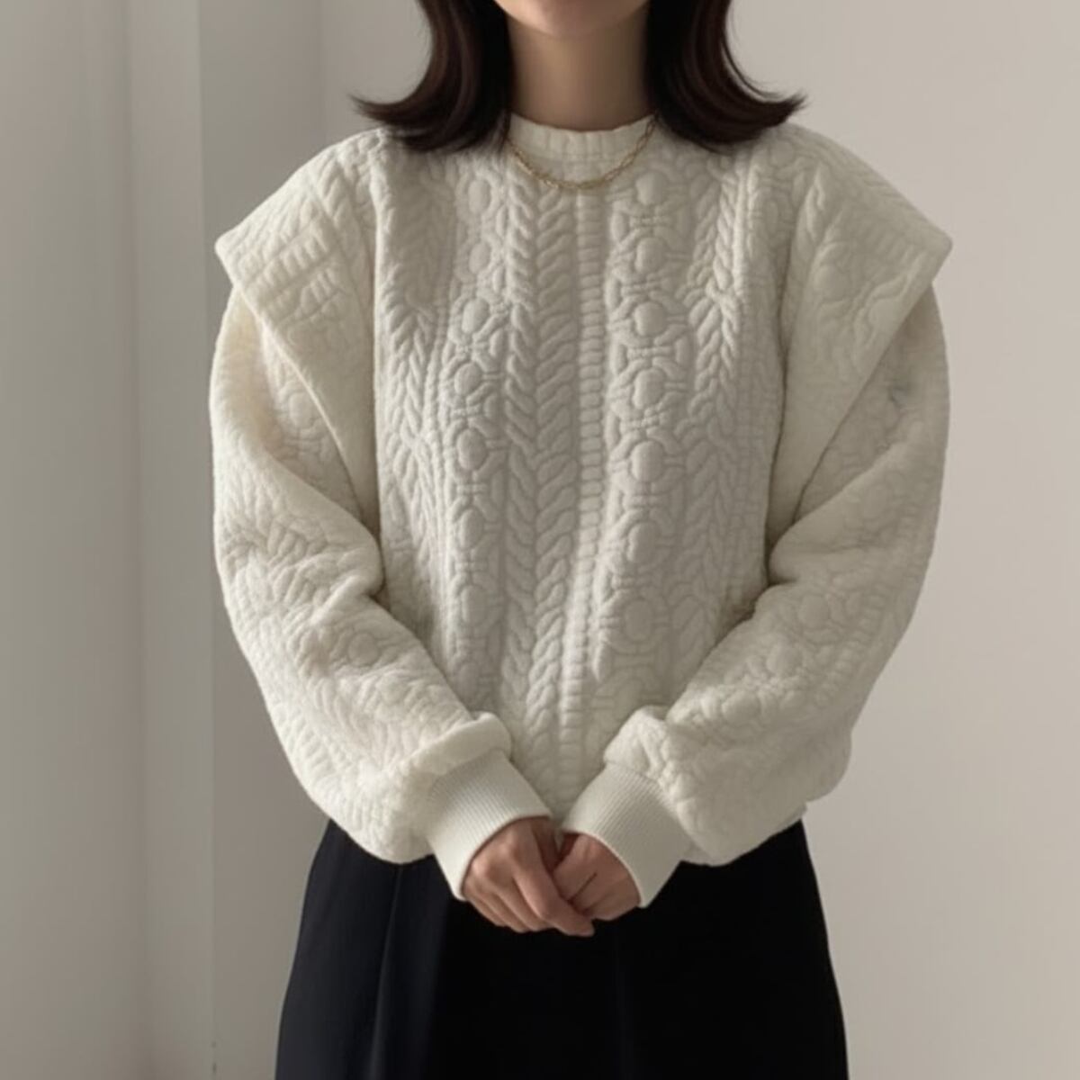 Embossed Shoulder Pad Sweater ch0044