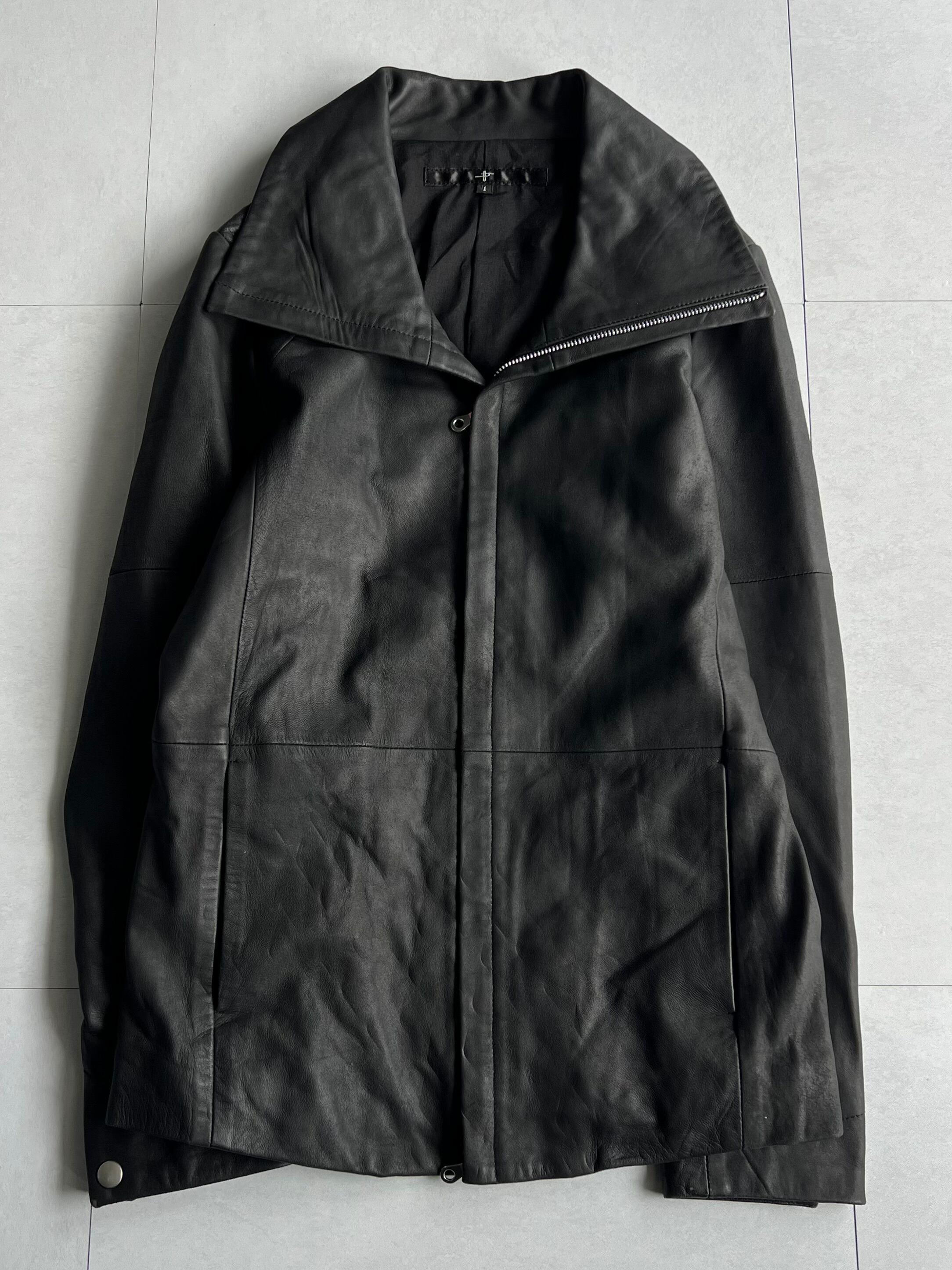 "NO ID." High-neck Leather Jacket