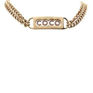 シャネル ココマーク COCO ラインストーン ネックレス ダブルチェーン ゴールド ピンク メッキ レディース CHANEL 【中古】