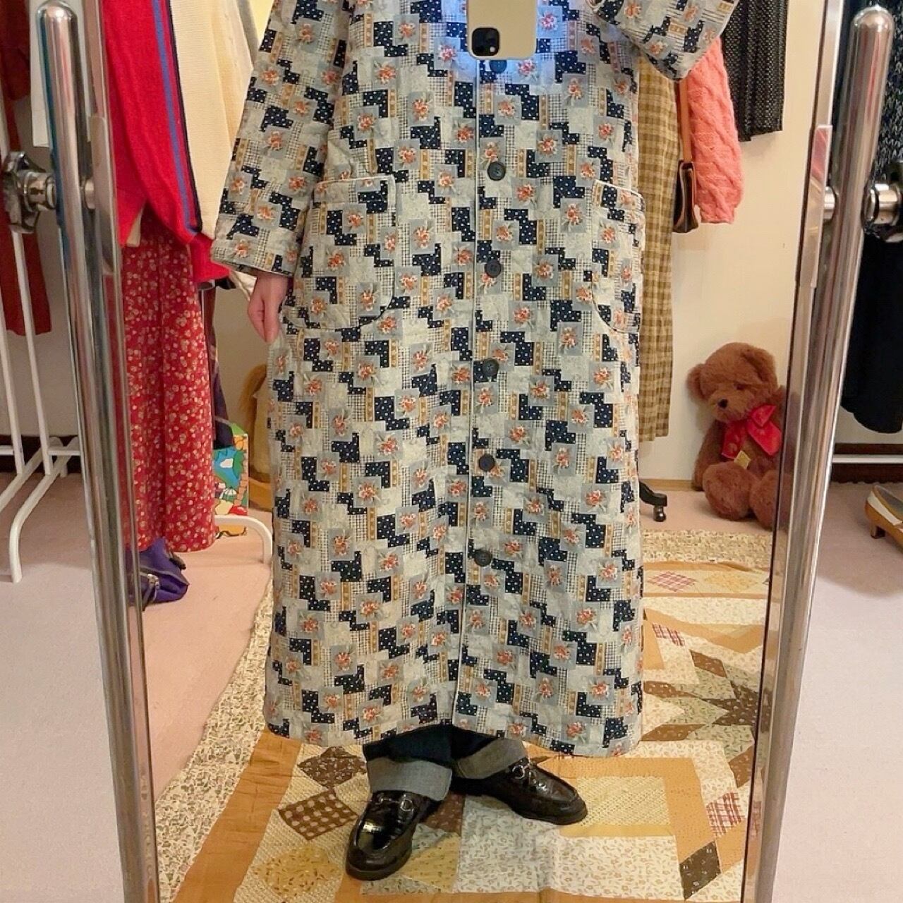 light blue flower quilting coat