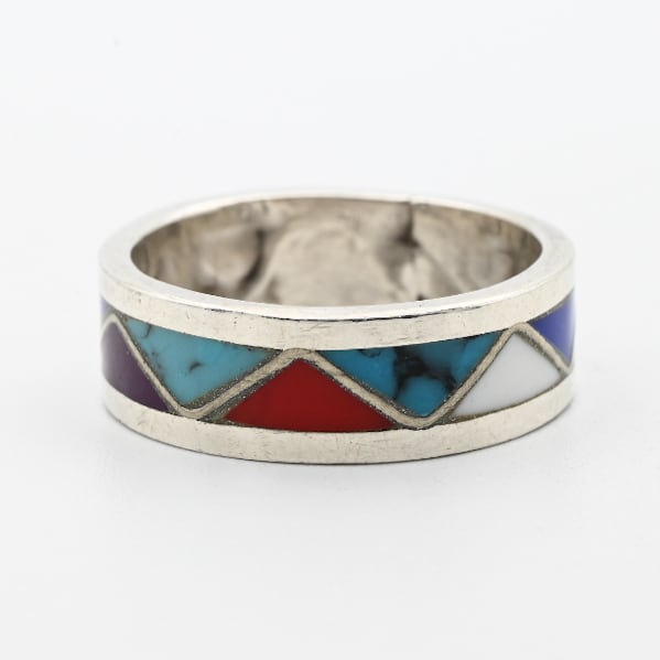 ZIGZAG Design Multi Color Stone Inlay Band Ring #11.0 /USA