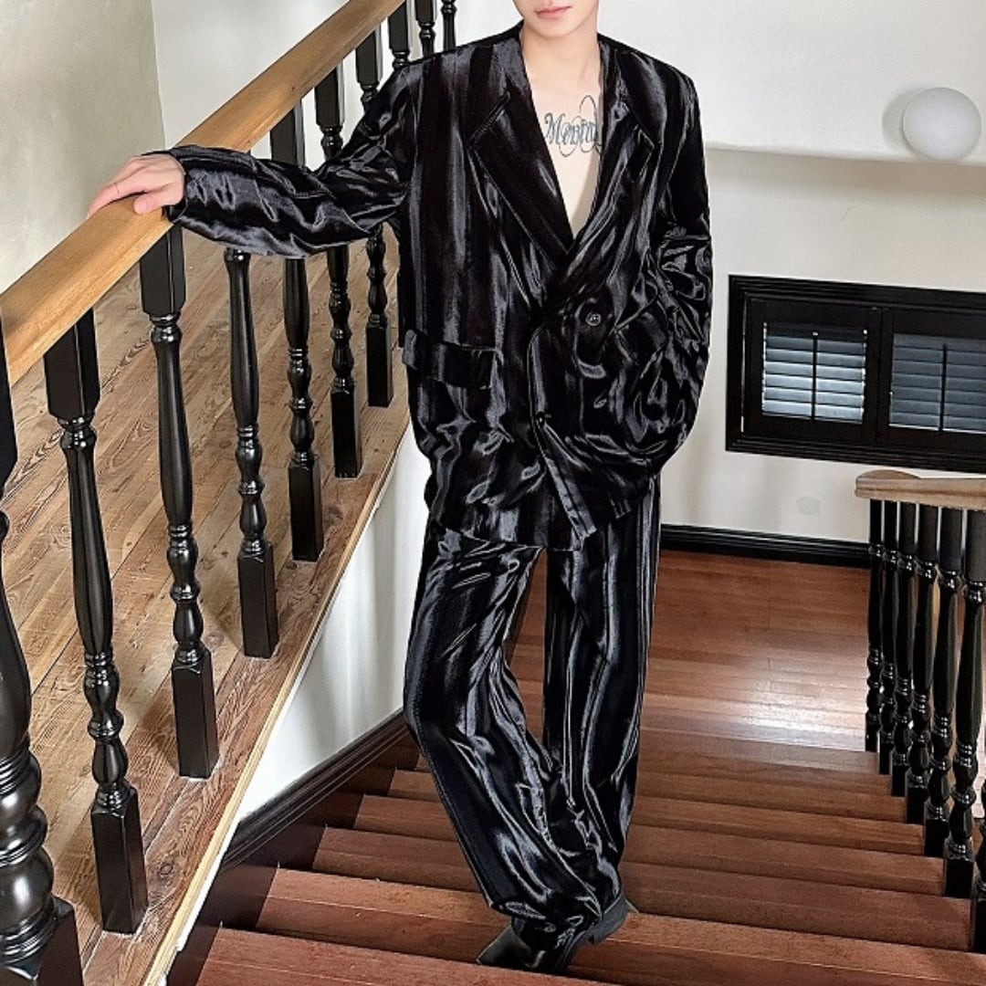 レトロ シャイニーベルベットスーツ セットアップ 2カラー D11093