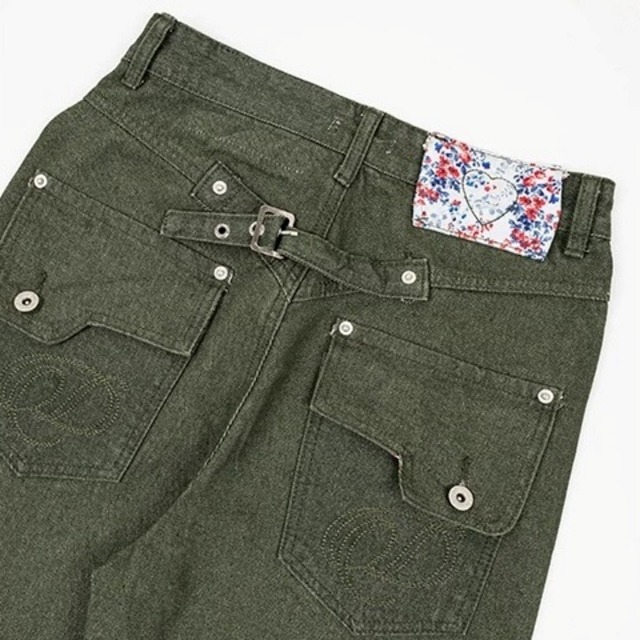 フラワーポケットシンチバックワイドラインデニムパンツ 3col R02590