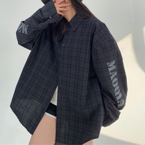 dark check pattern big logo shirt　ダークチェック柄ビッグロゴシャツ　J0713