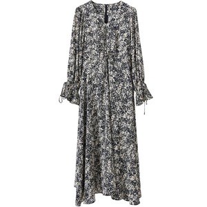 Vネック花柄シフォンワンピース W00664