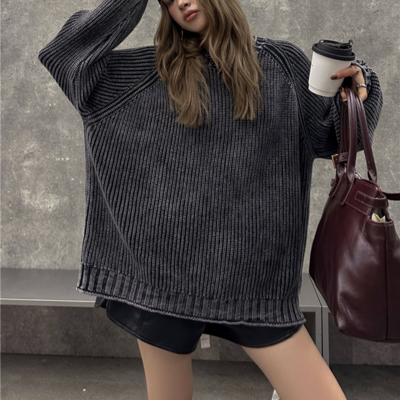 Washed crew neck sweater (ME320)