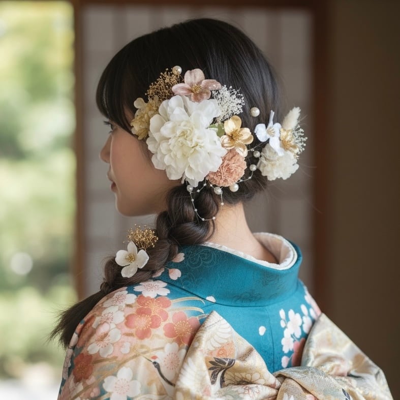 A082 白 ダリアの髪飾り 成人式 卒業式 前撮り 結婚式 水引 | 年末年始