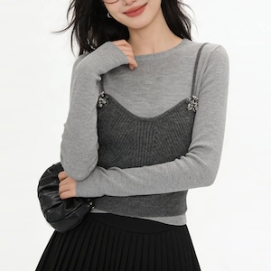 ミニビスチェリブニットトップス A14