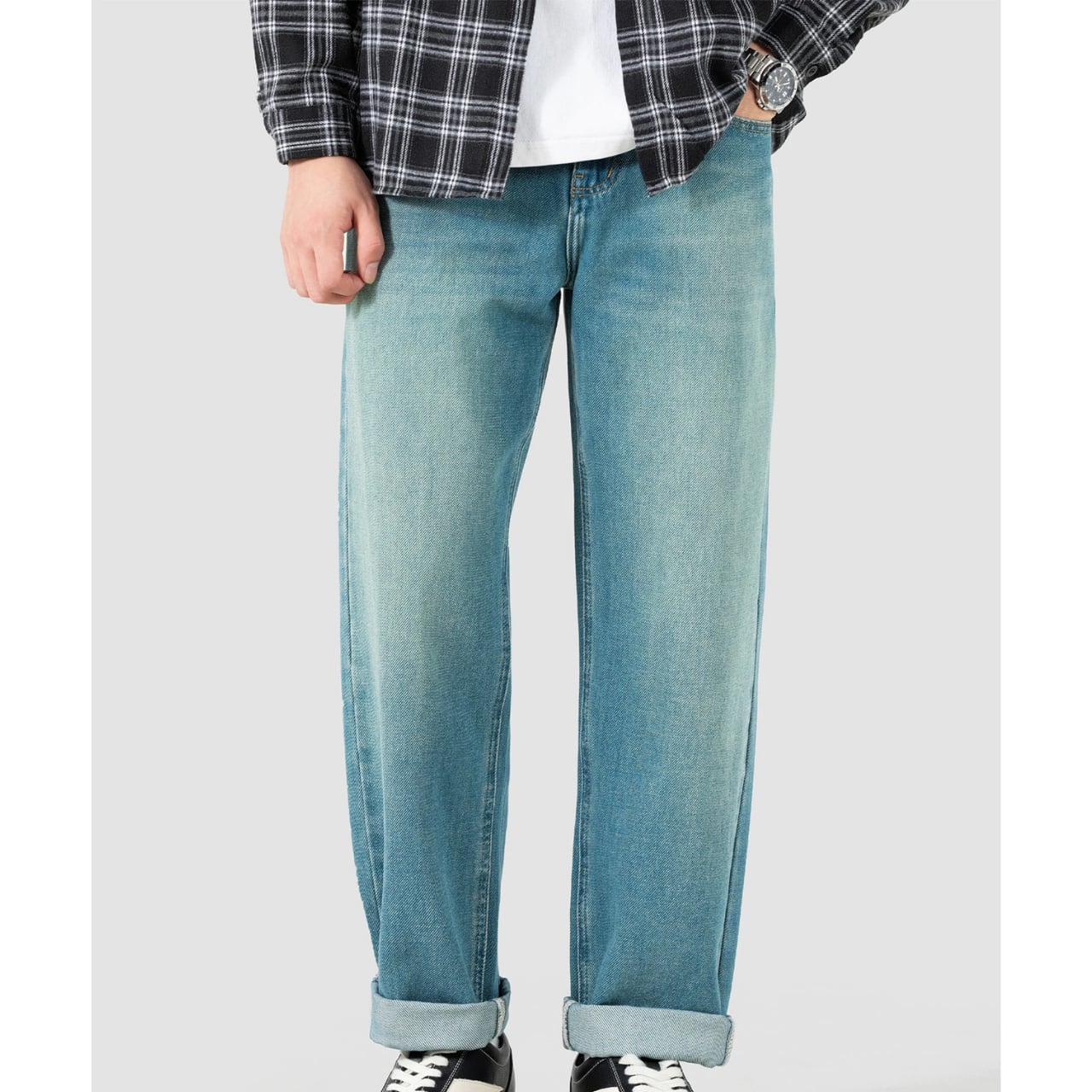 ロールアップデザイン ワイドレッグ デニムパンツ 00190