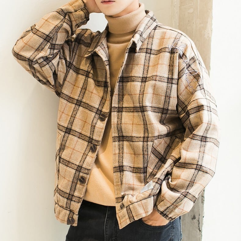 UNUSED 22ss チェック柄 ジャケット スウィングトップ 韓国メンズファッション】ジャケット シャツ チェック柄 長袖