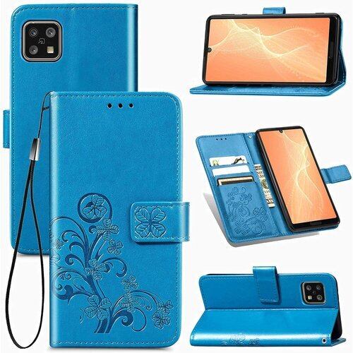 対応AQUOS sense4 doo SH-41A sense5G SH-53A au SHG03 sense4 lite sense4 basic ケース 手帳型 ノートブック型携帯保護カバー多機能携帯ホルスター財布携帯ホルダーバンプパターンテクスチャ耐久性摩擦耐性携帯ケース男性と女性に適した多色オプション 四つ葉のクローバーブルー 647
