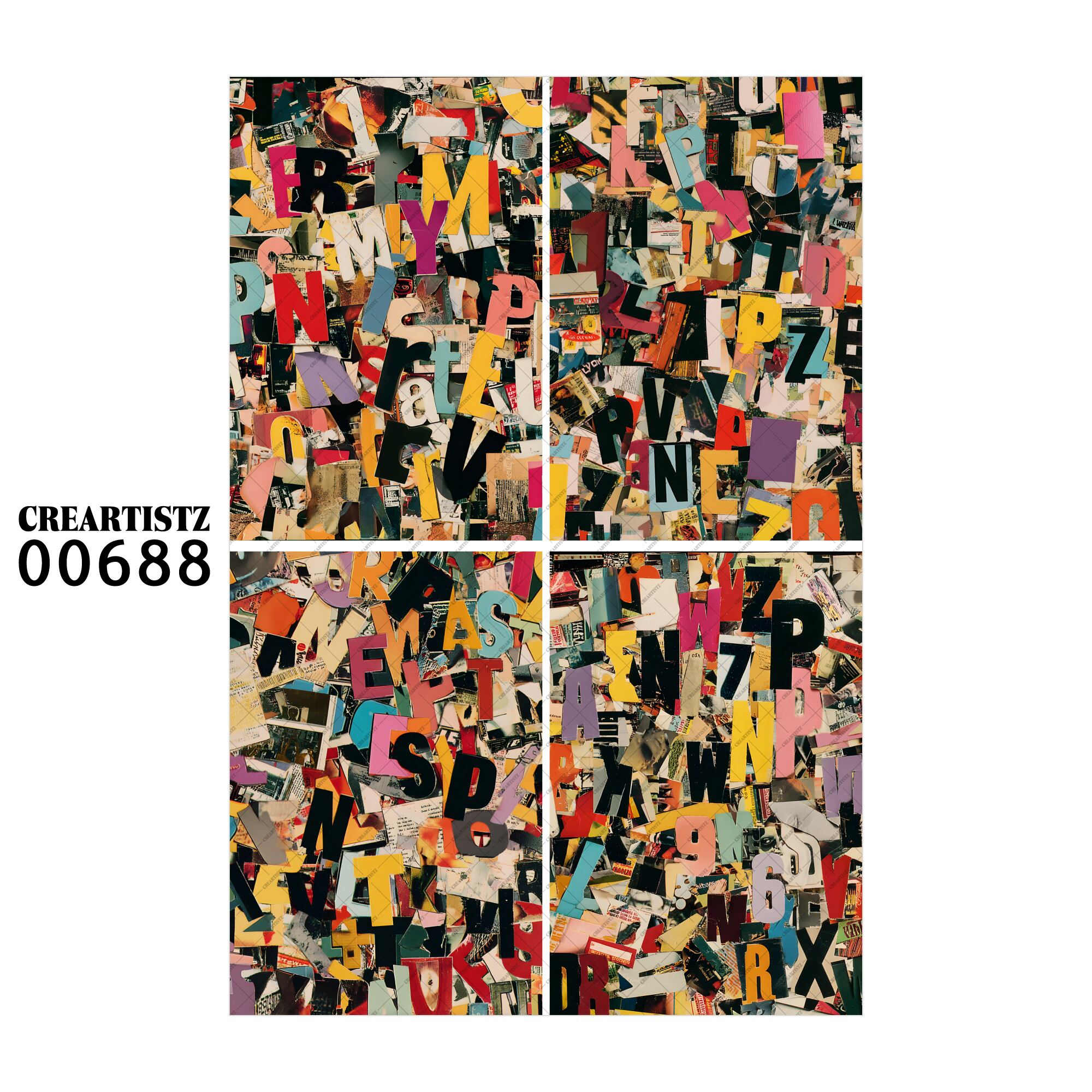 00688 背景 コラージュ素材 オリジナル 12枚セット (4種類×3枚) ペーパー/ステッカー CREARTISTZ