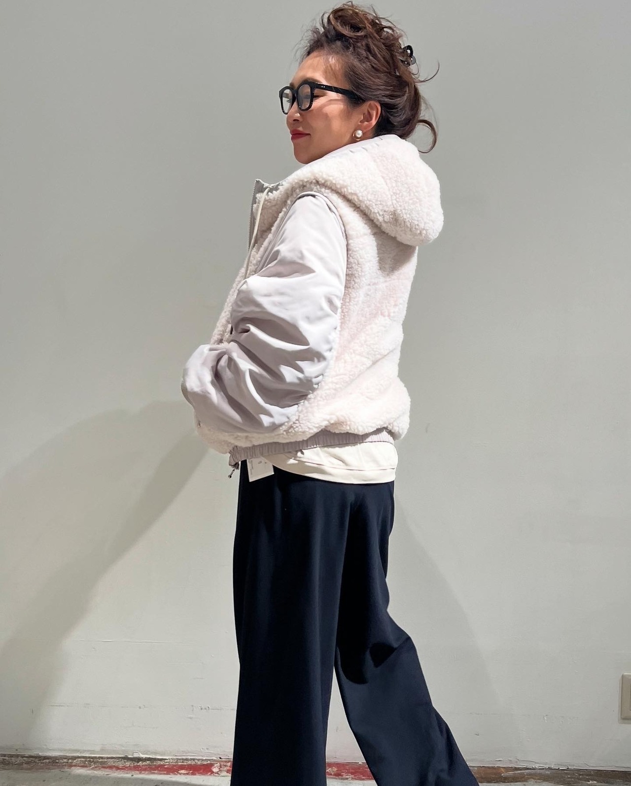 マリードール Maried'or ボア×タフタ配色キルトフードブルゾン