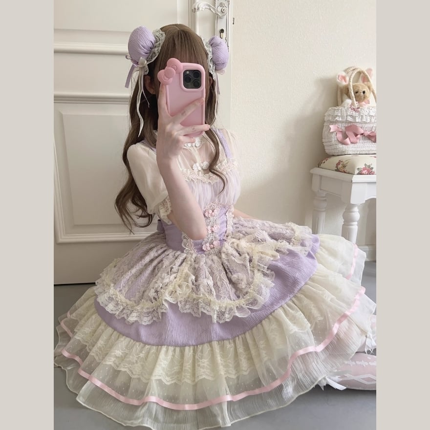 ジャンパースカート フリル レース 原宿スタイル 夢かわいい ロリィタ