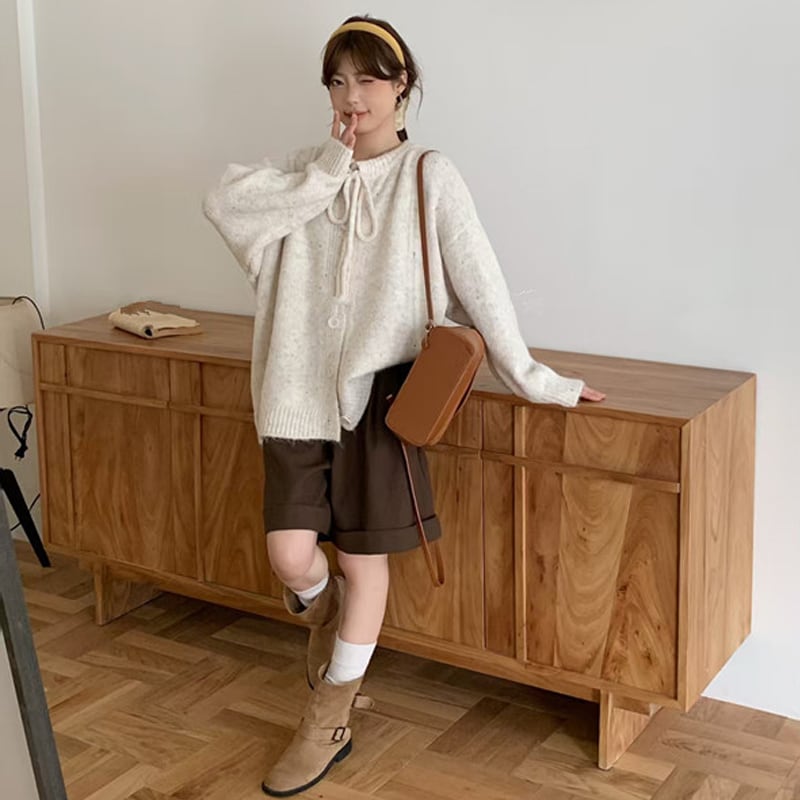 【outer】リボン付きカーディガン Q6552