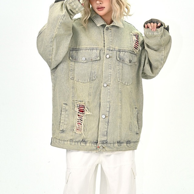 distressed washed denim jacket　ダメージウォッシュドデニムジャケット　J1338
