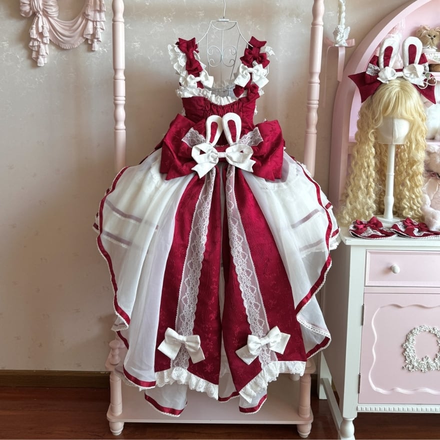ドール用 アウトフィット ドレス 赤白 ロリータ風 ドール用 アウトフィット ドレス 赤白 ロリータ風 ドール用 アウト