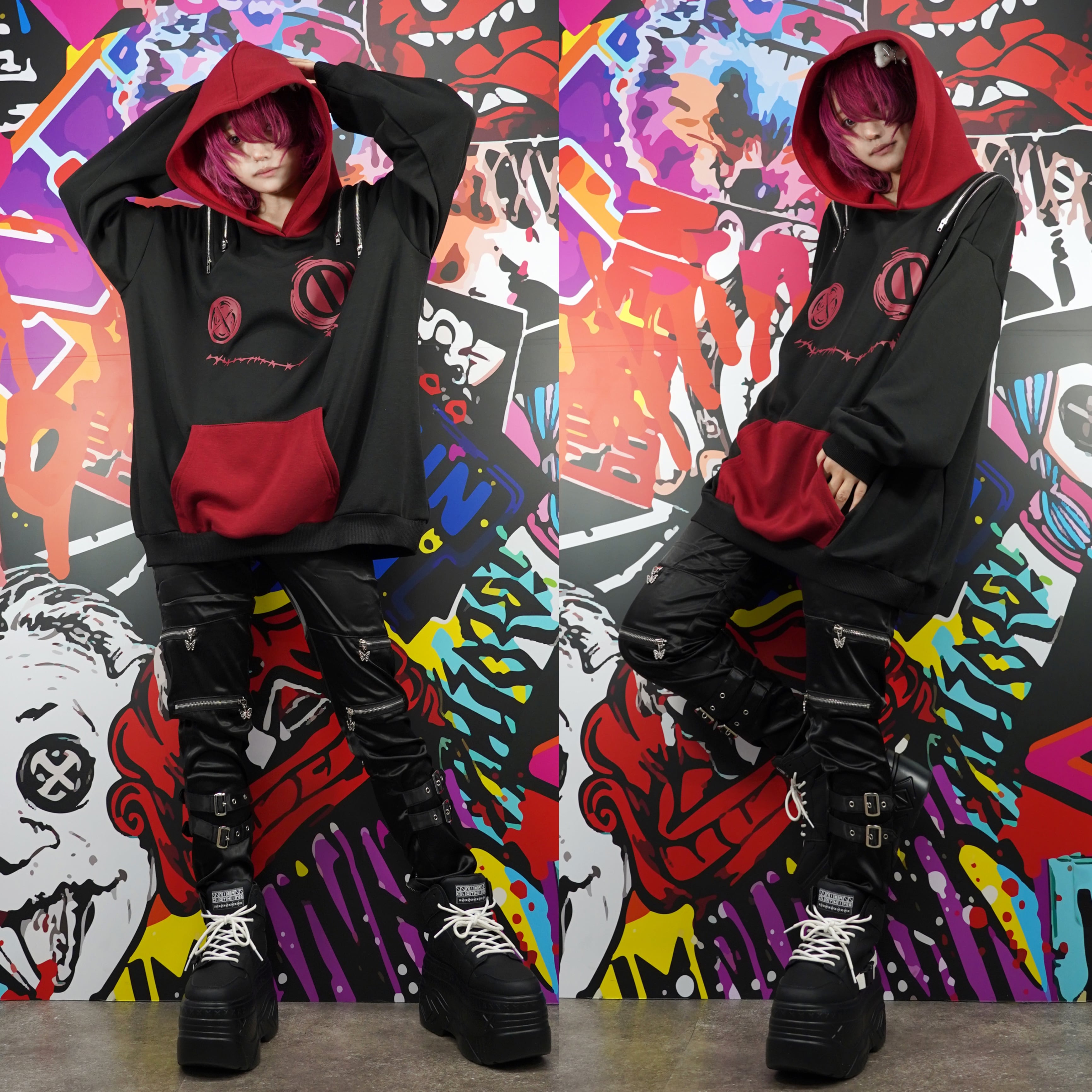 新春応援55%OFF》防寒4ZIP SHOULDER FLEECE INNER PARKA【BLACK×RED