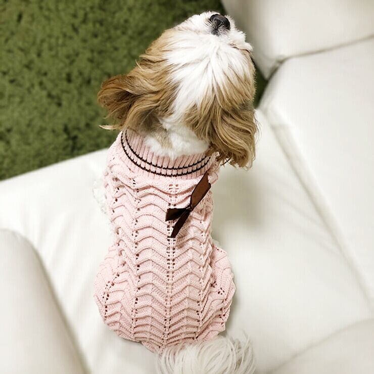 mimtto ケーブルニット　タートルネック　ピンク　３号 犬服 mimtto ケーブルニットタートルネックピンク3号 犬服