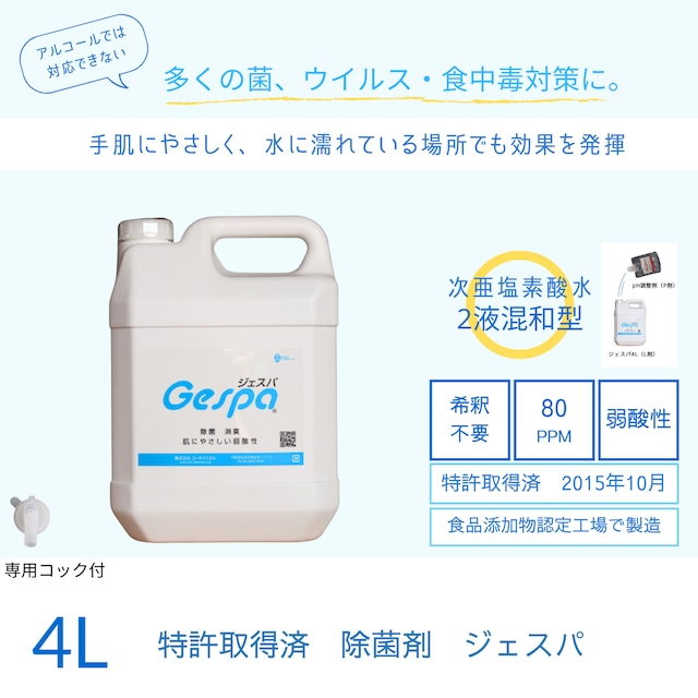 【特許取得済】薄めず使える　除菌水 ジェスパ　10L