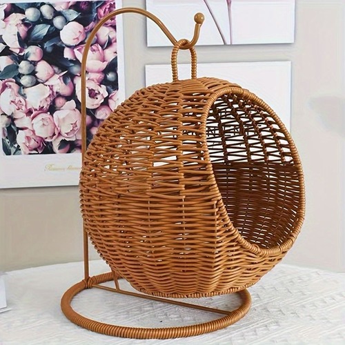 手編みバスケット ラウンドバスケット 吊り下げ式 織物バスケット 家庭用収納 バスルーム 寝室 キッチン ラタンブラウン