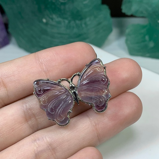26.フローライト蝶々・横貫通穴☆パーツ