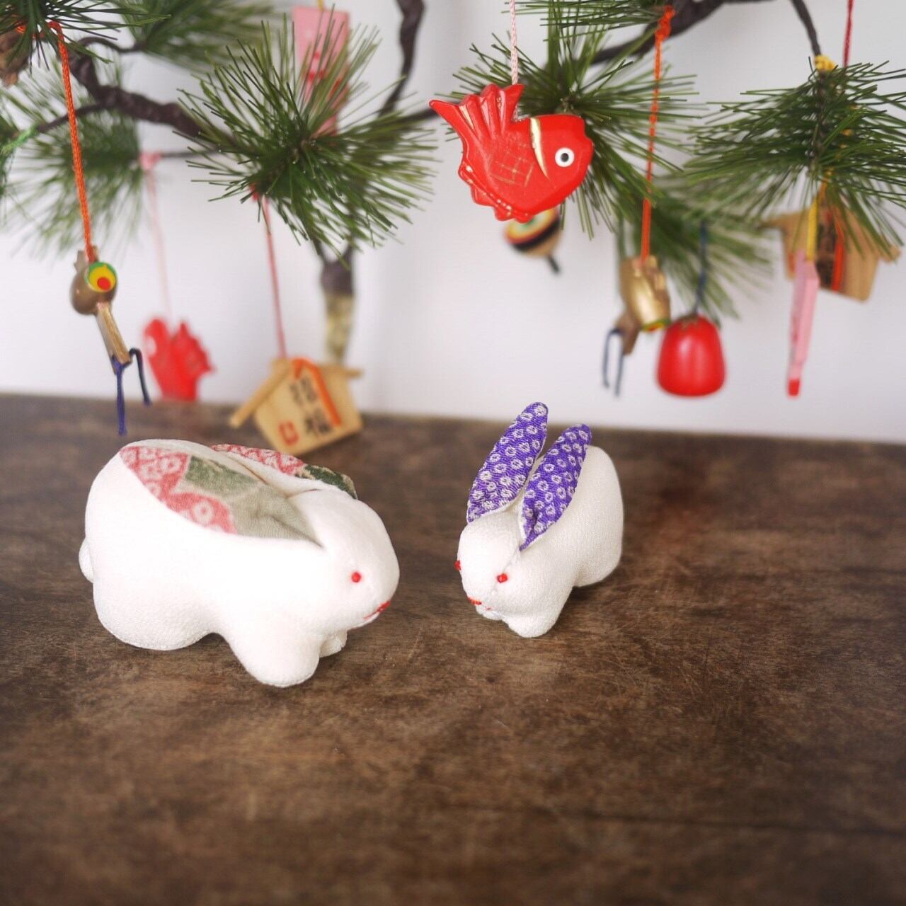 縮緬細工 白うさぎ親子 日本