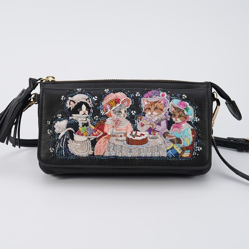 お財布ポシェット The Lady Cats’ Tea Party Black