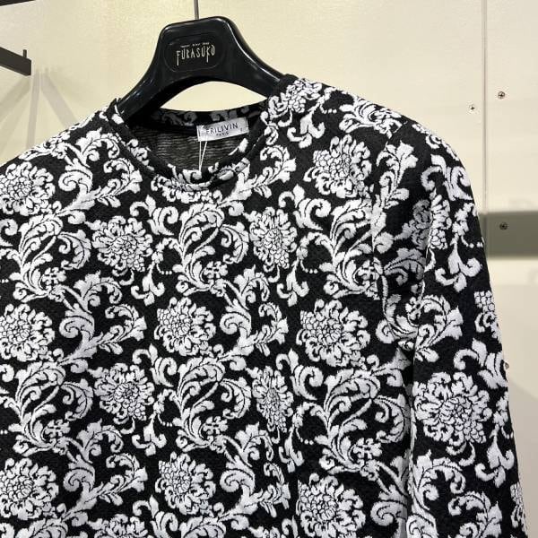 フラワー柄プリント ストレッチカットソー 長袖 プルオーバー