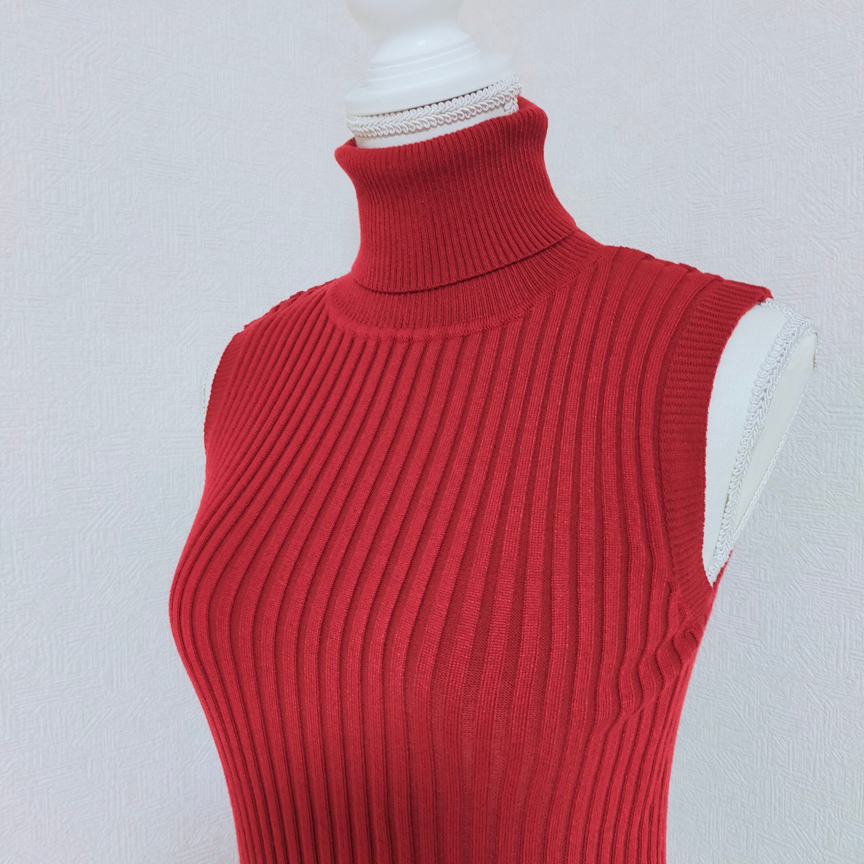 ハイネック タートルネックノースリーブ リブニット 伸縮性 スリム