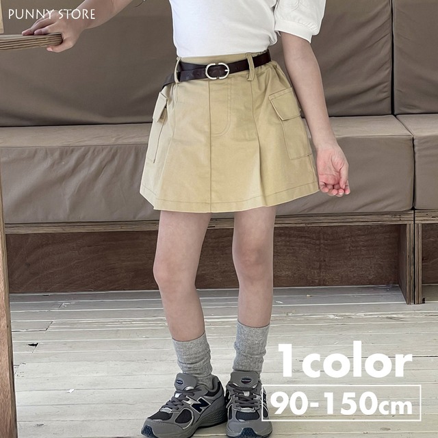 《取寄》ベルト付きカーゴミニスカート QBSH 2024春 韓国子供服 スカート ミニ プリーツ ポケット 女の子