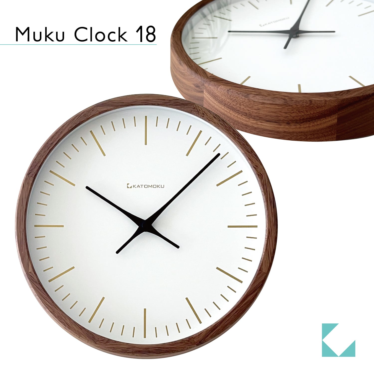 KATOMOKU muku clock 18 ウォールナット km-129WA 掛け時計