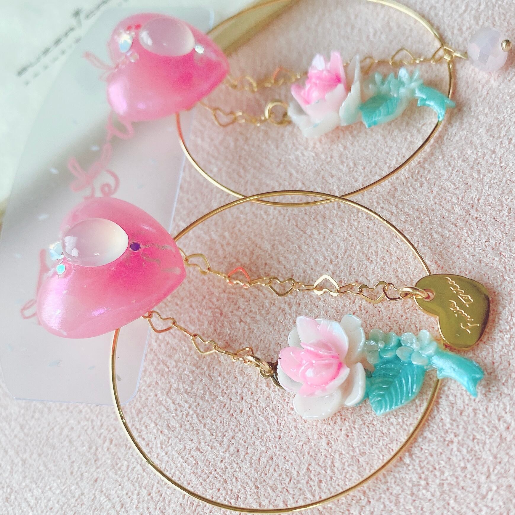 Pearl Heart Lady ♡ ピンクハートローズイヤリング