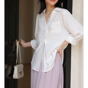 レースディテール ロングスリーブ シャツ 00035