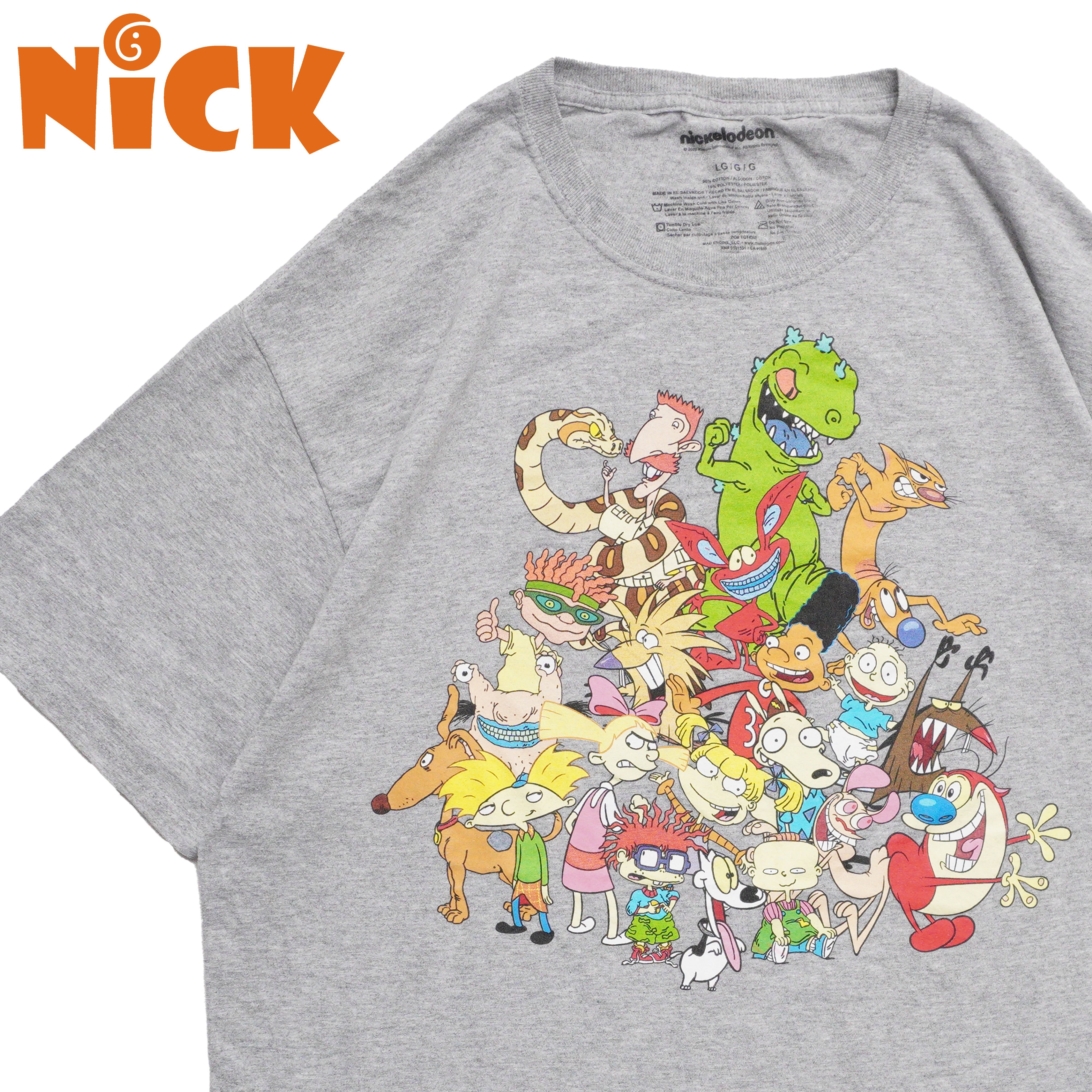 ニコロデオン L キャラTシャツ グレー 両面プリント アニメTシャツ