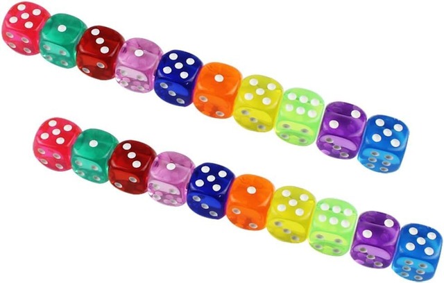 6面ダイス20個セット 14mm ラウンドコーナー クリア サイコロ 10色（レッド、浅いブルー、オレンジ、黄色、紫色、濃いブルー、バラ色、ピンク、蛍光グリーン、黄緑色）