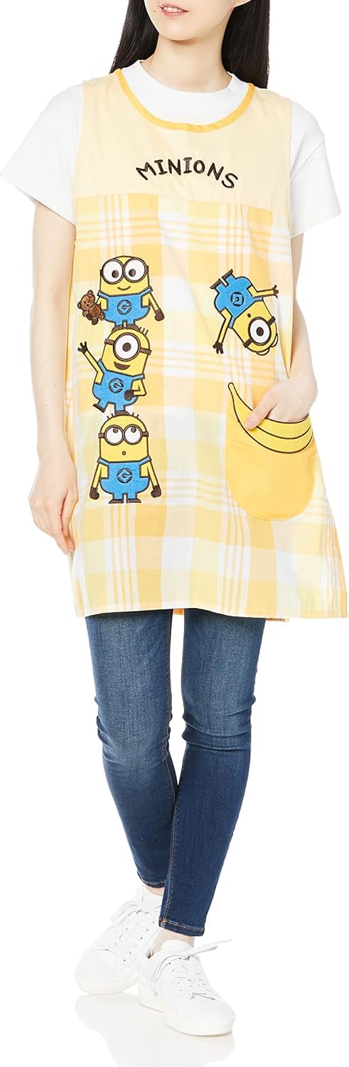 【在庫処分】丸眞 ミニオン エプロン レディース 保育士 ミニオンズチェック キャラクター 可愛い 大人用 ラン型 保育園 幼稚園 4805038500
