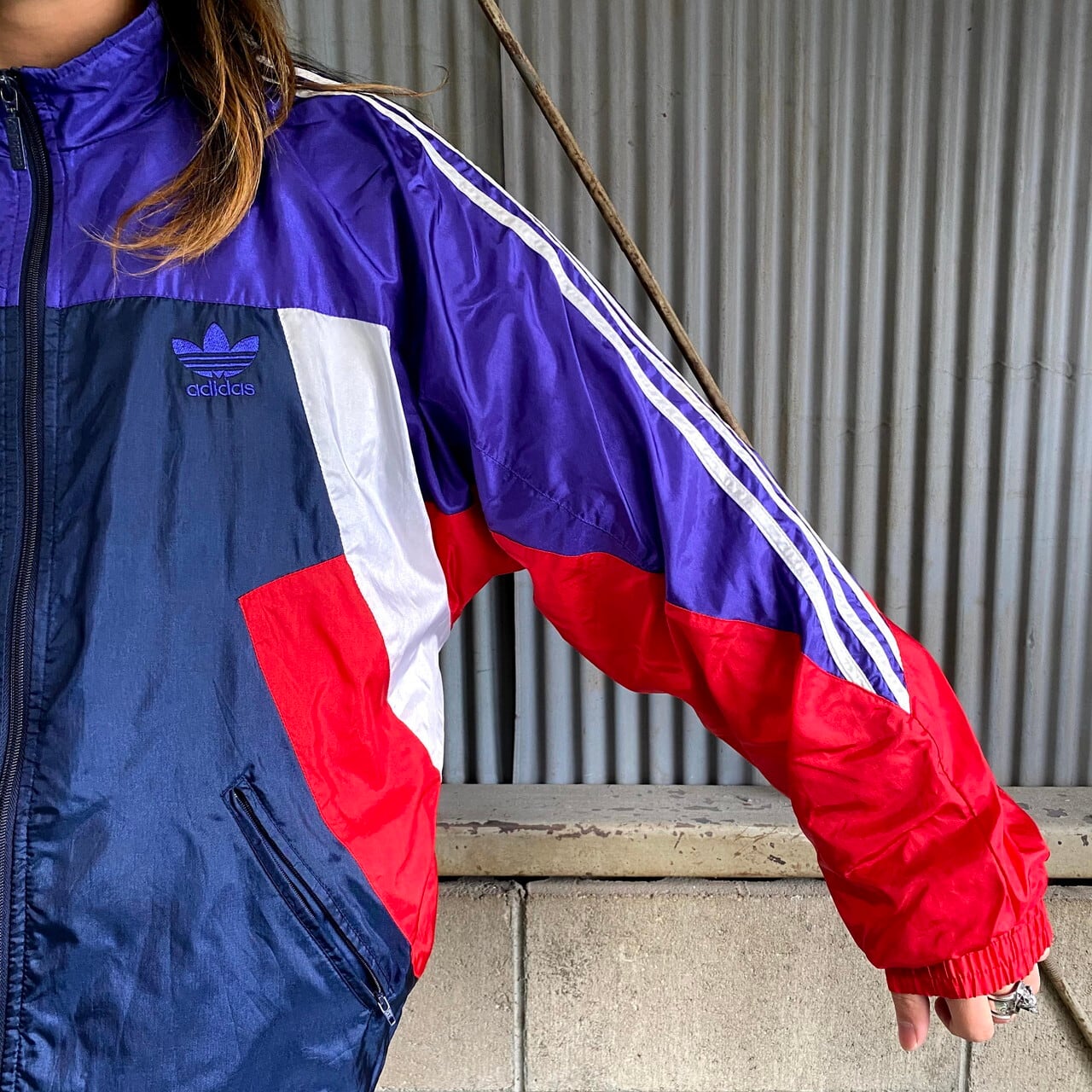 90年代 adidas アディダストレフォイルロゴ刺繍 ナイロンジャケット 