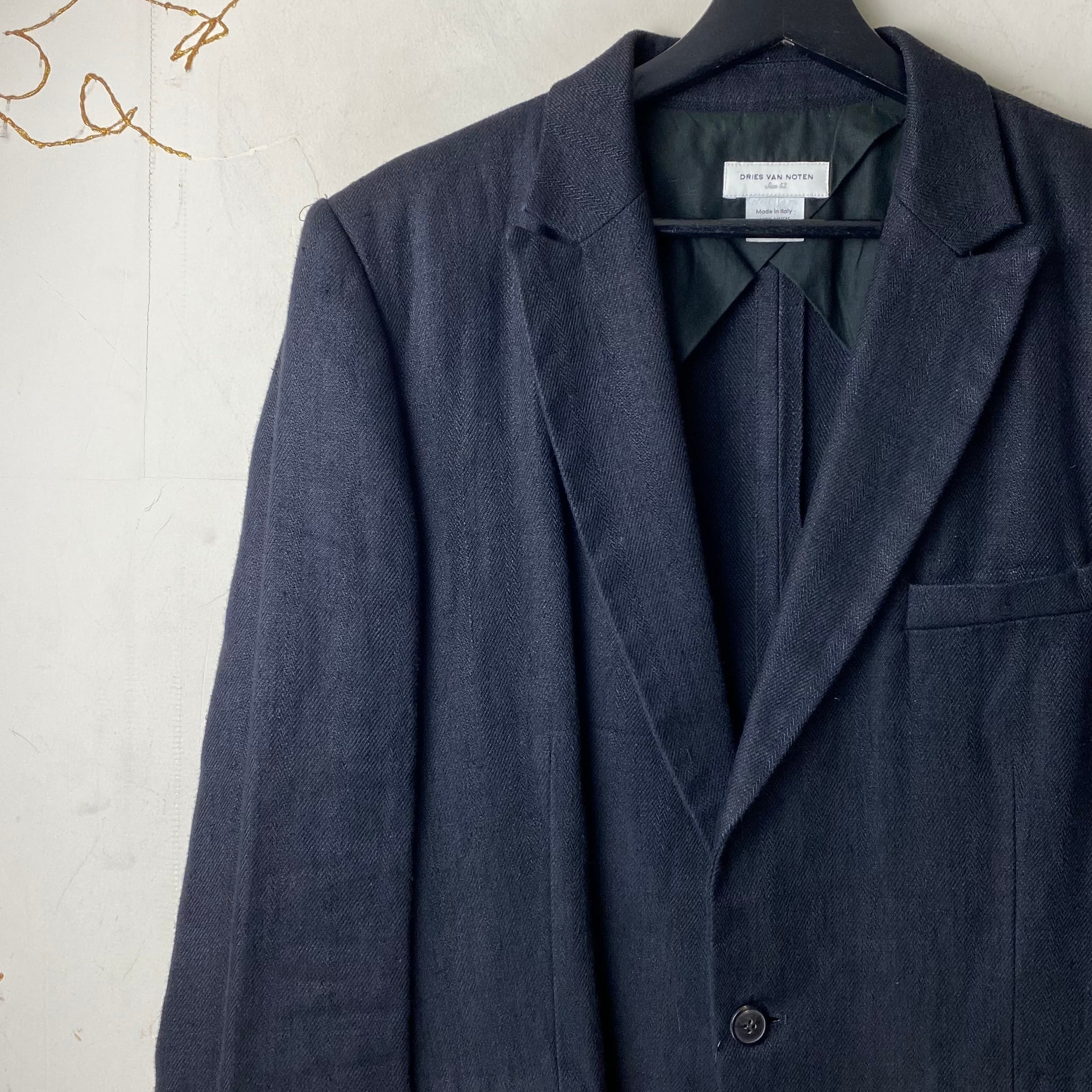 vintage DRIES VAN NOTEN black linen tailored jacket | NOIR ONLINE
