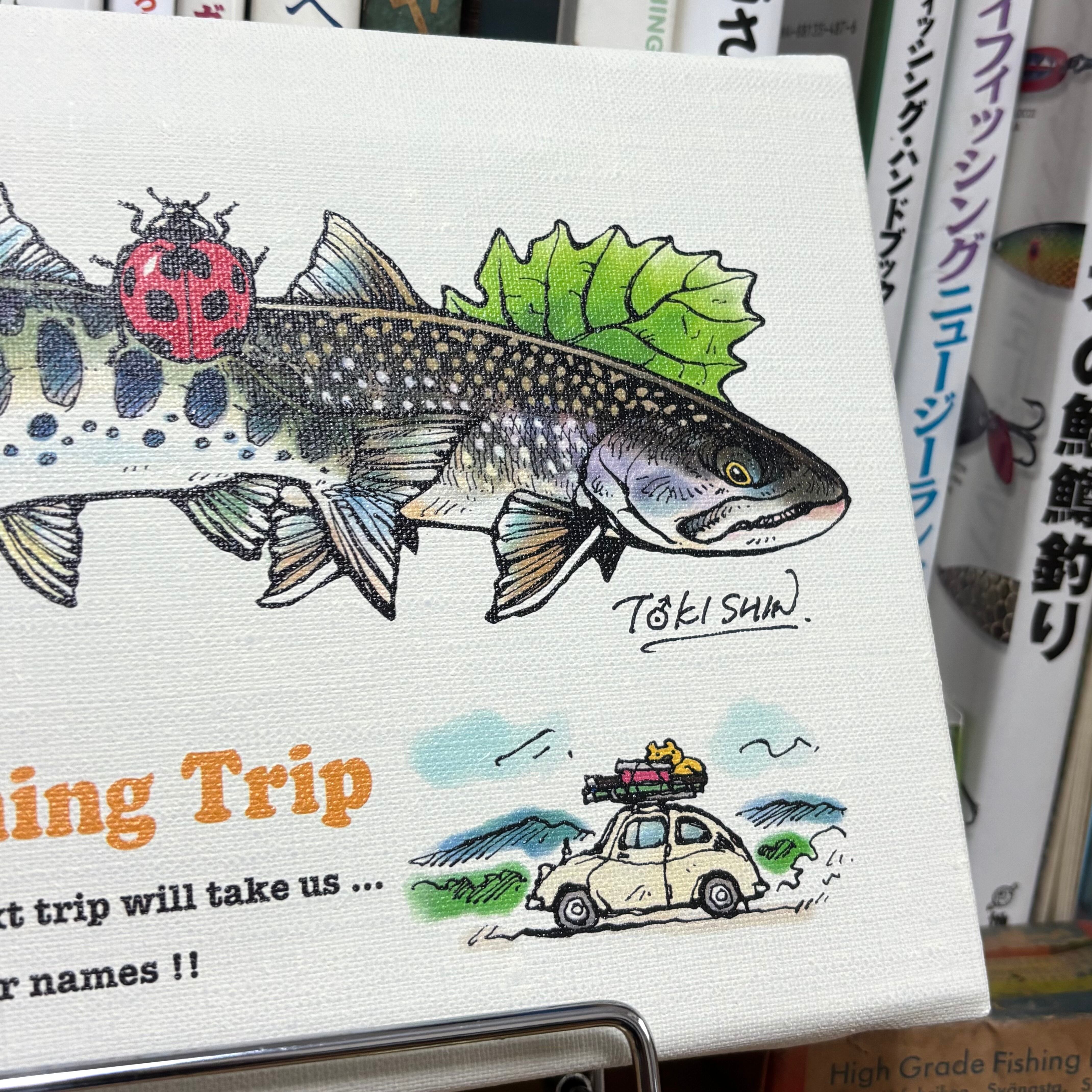 直筆サイン入り。Trout Fishing Trip（てんとう虫）キャンバスアート