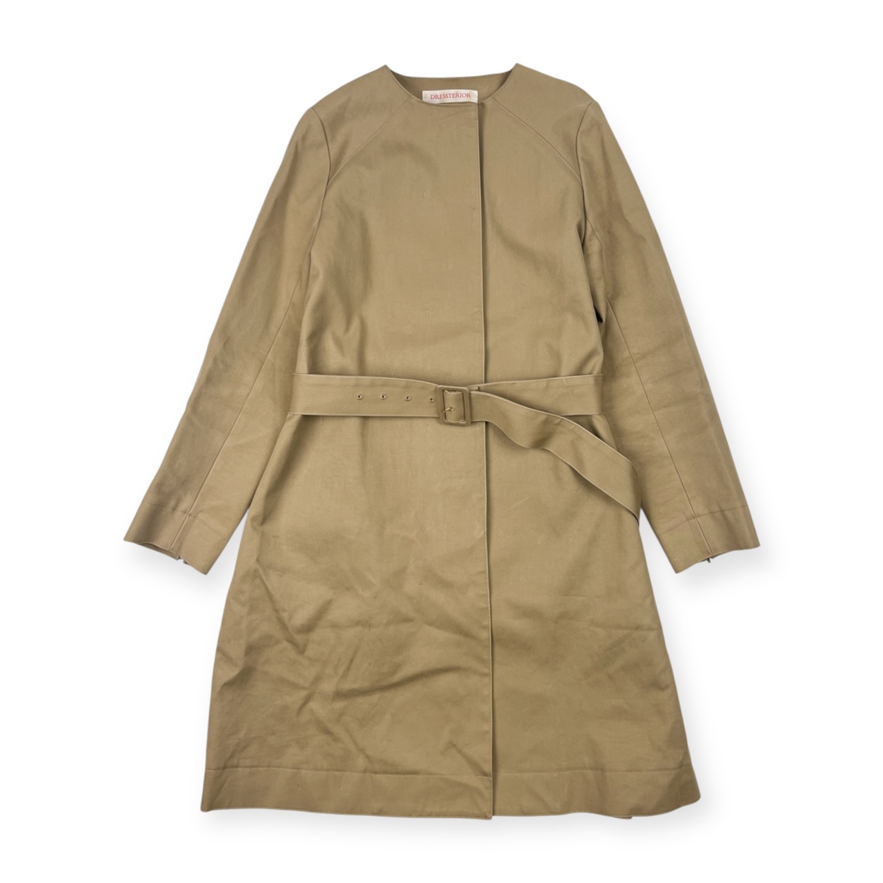 DRESSTERIOR ドレステリア ノーカラー  ベルト付き 比翼 コート 36/ベージュ レディース
